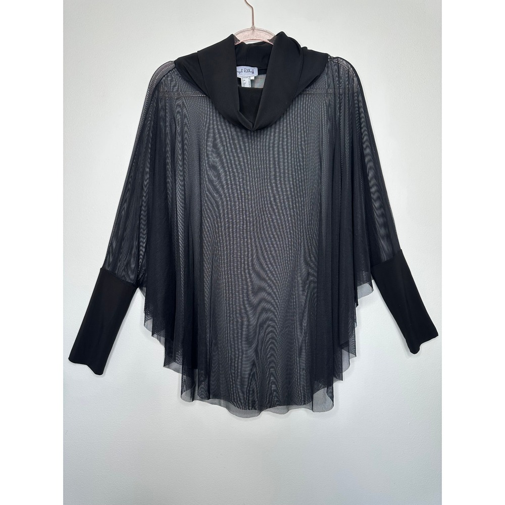 Joseph Ribkoff Sheer Mesh Cowl Neck Poncho Top Womens Size 8 Black Whimsigoth